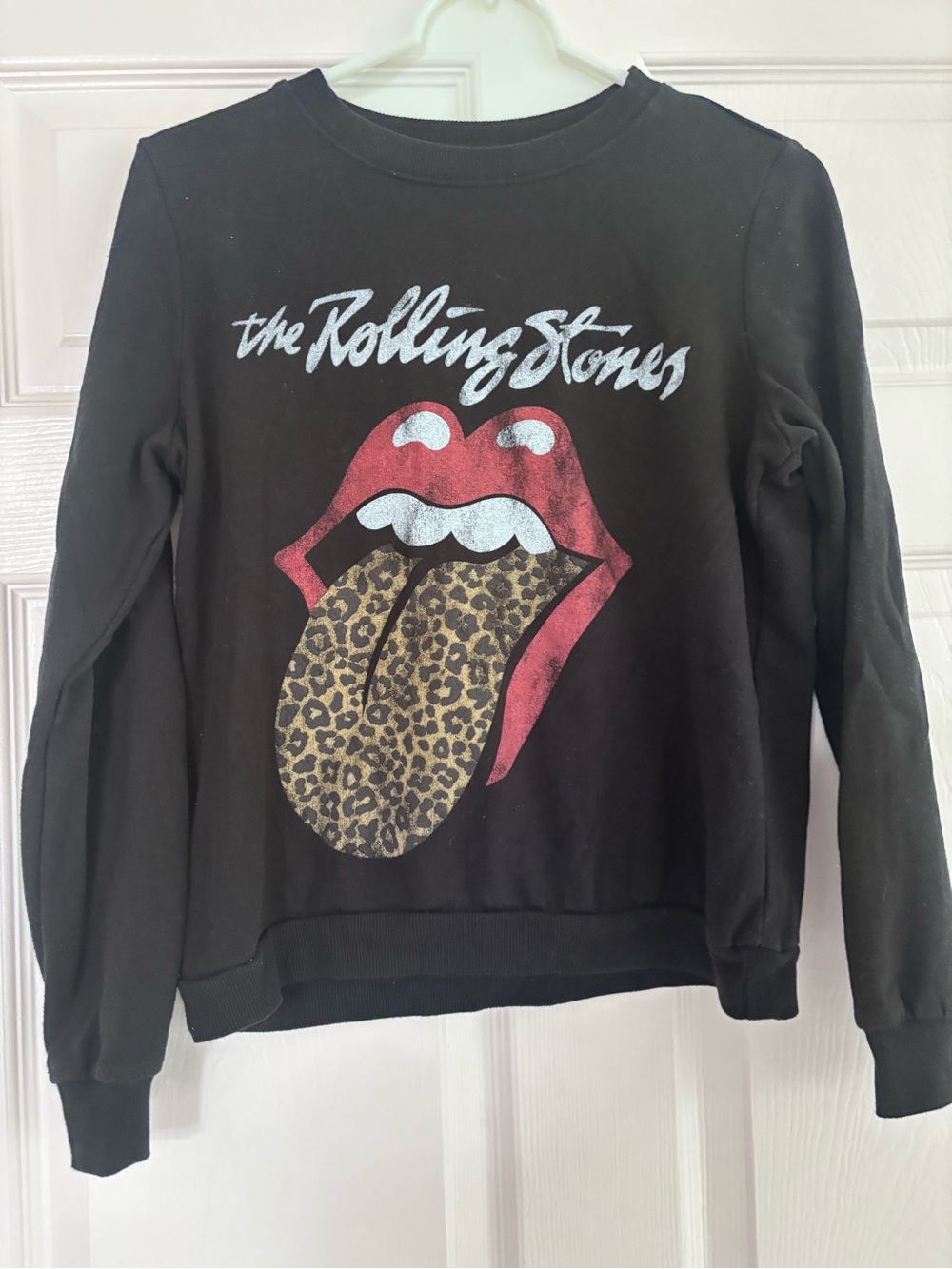 the Rolling Stones Black Tee with Red Lips and Leopard Tongue
